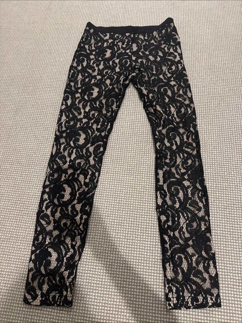 Stylestalker Black Lace Overlay Skinny Jumpsuit Pants with Nude Lining